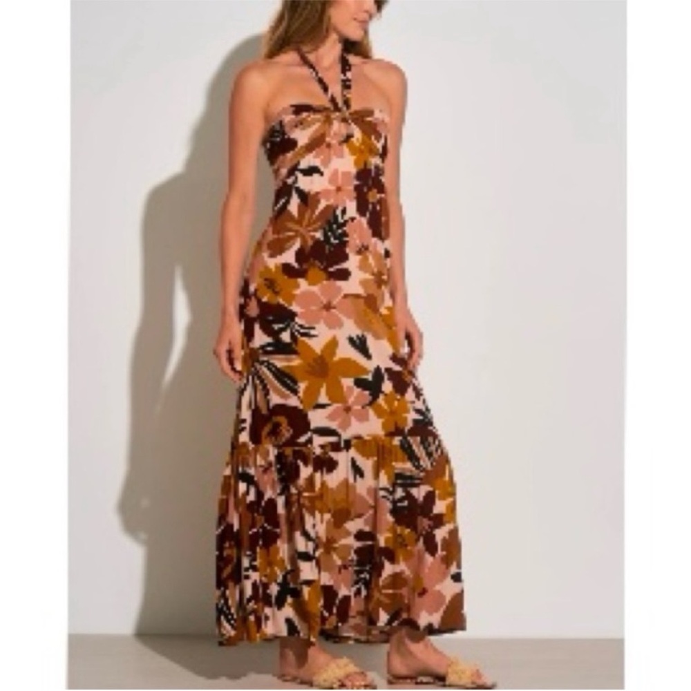 ELAN Pink Polynesia Maxi Halter Tiered Cover-Up Dress NWT Size: M